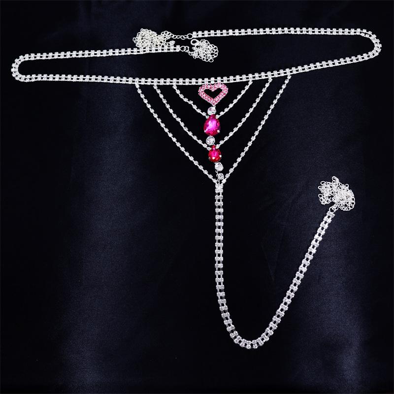 Summer New Ruby Bikini, Fashionable Full Diamond Body Chain, Trendy Rhinestone Underwear Chain