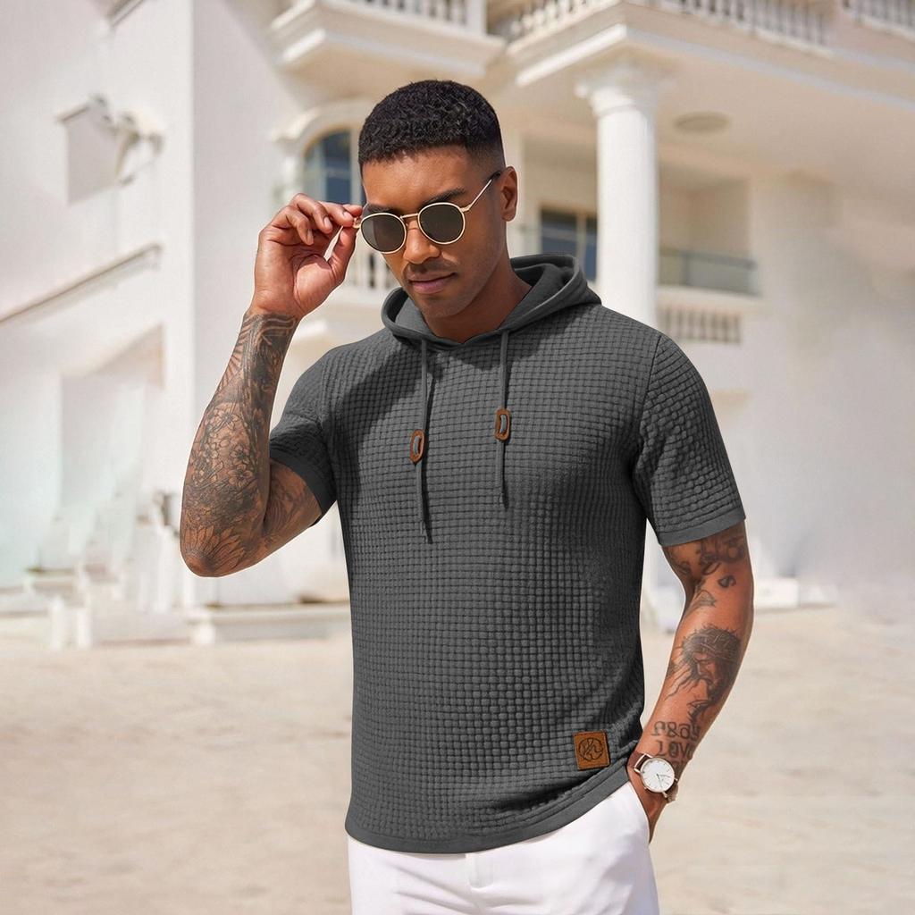 Men's Hooded Short-Sleeve Casual Sports Short Sleeve Top
