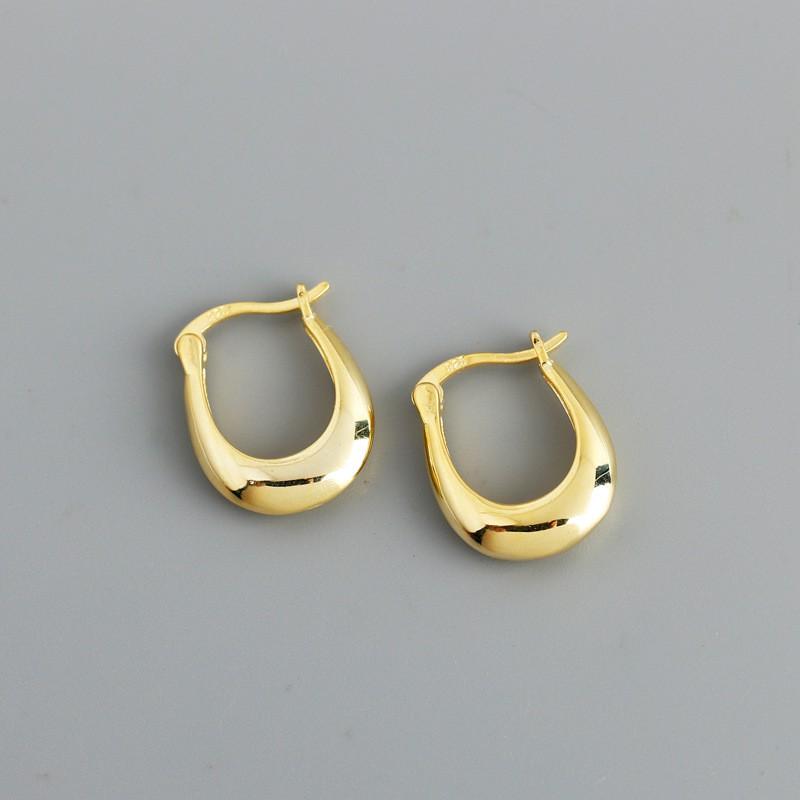 Sterling U-Shaped Geometric Earrings Women 18K Gold Plated Fashion Statement Hoop Studs 925 Sterling Silver