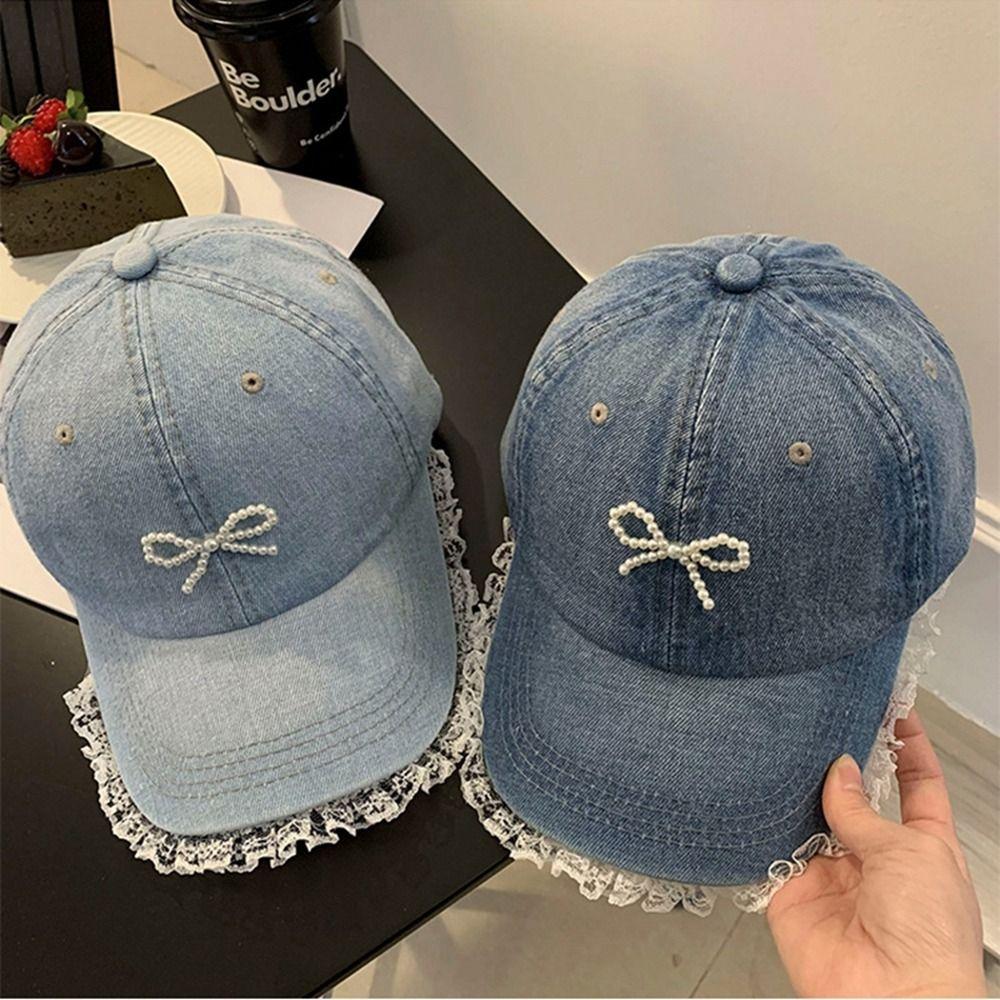 Bowknot Bowknot Baseball Hat Lace Denim Hat Retro Bow Baseball Cap  Women