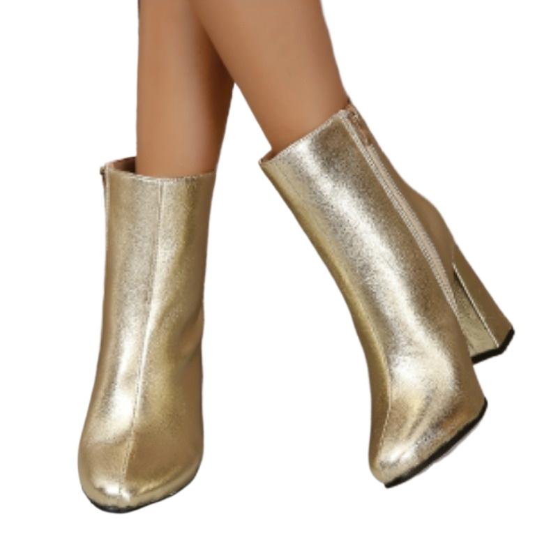 

Большие размеры Женская обувь Современные женские ботинки Элегантные женские ботильоны с острым носком Боковая молния Высокий толстый каблук Туфли женские 41 золотой