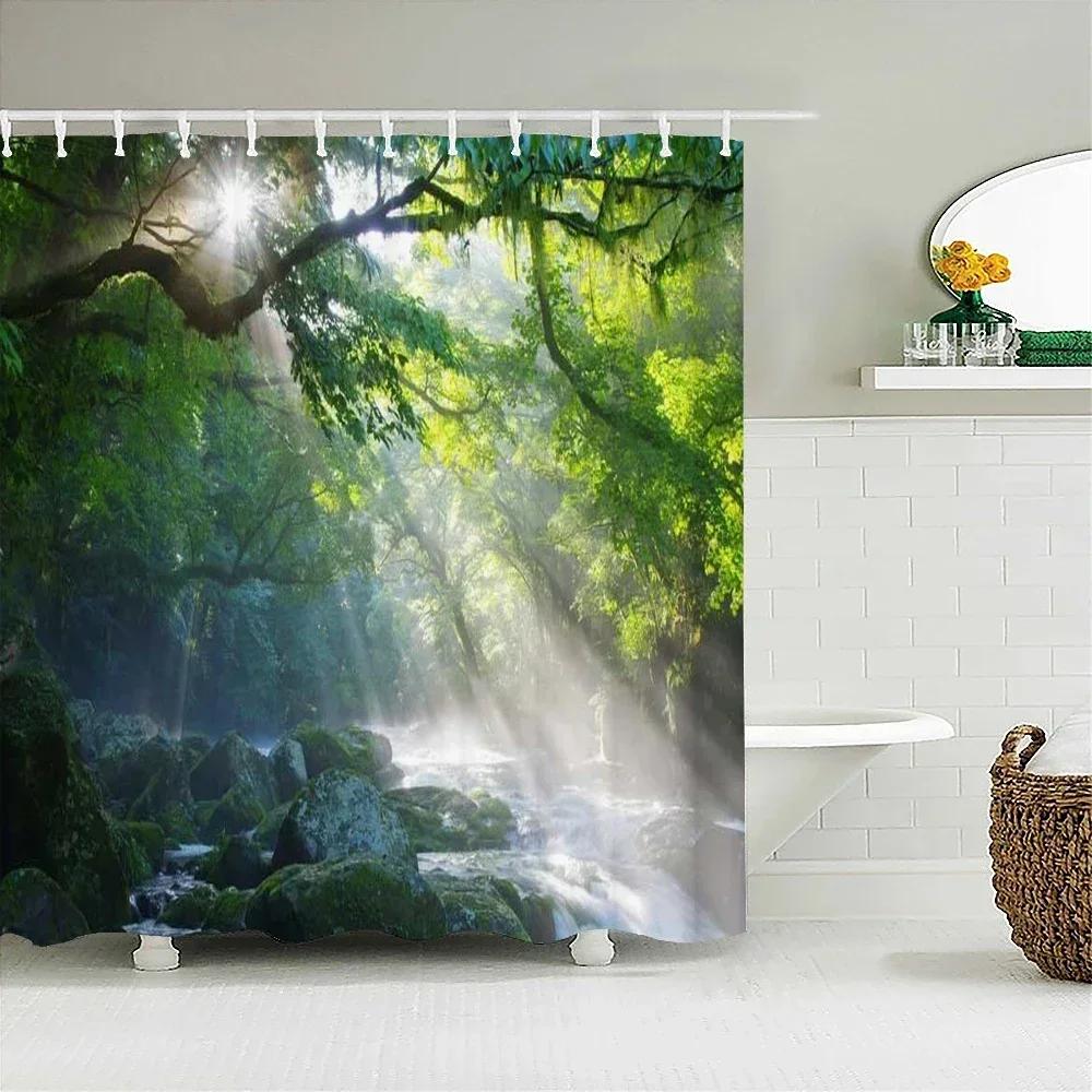 Forest Natural Scenery Shower Curtains 3d Printing Bath Curtains Polyester Washable Fabric With Hooks Home Decorative Screen