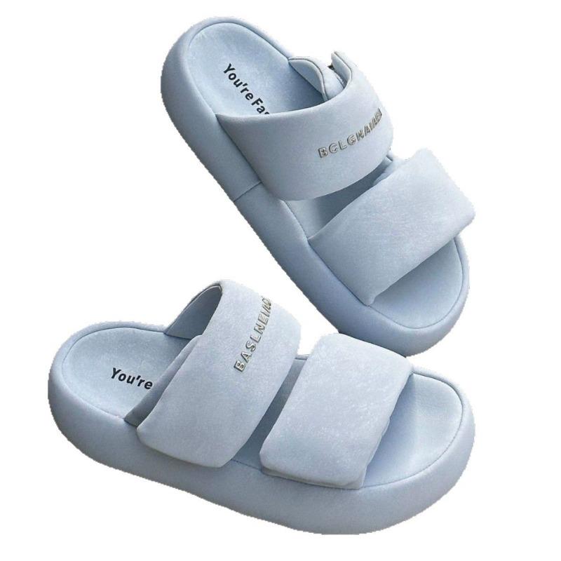 Sheepskin Version of One-word Slippers for Women's Summer Wear Velcro Thick-soled New Versatile Bread Cool Slippers