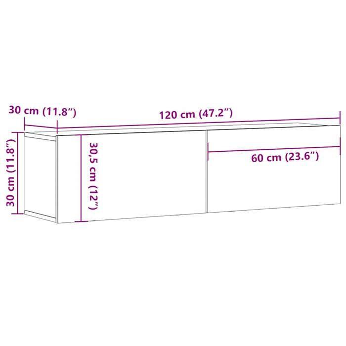 VidaXL Meuble TV mural chêne artisanal 120x30x30 cm bois d'ingénierie, support TV, armoire média, console TV, meuble HiFi, 856021