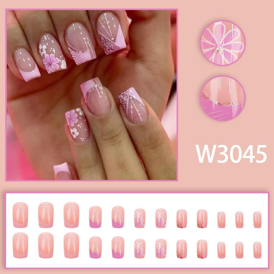 Золотая Осень Вишневый Цвет Градиент Французский Полосатый Отбеливающие Накладные Ногти - Набор из 24 Штук