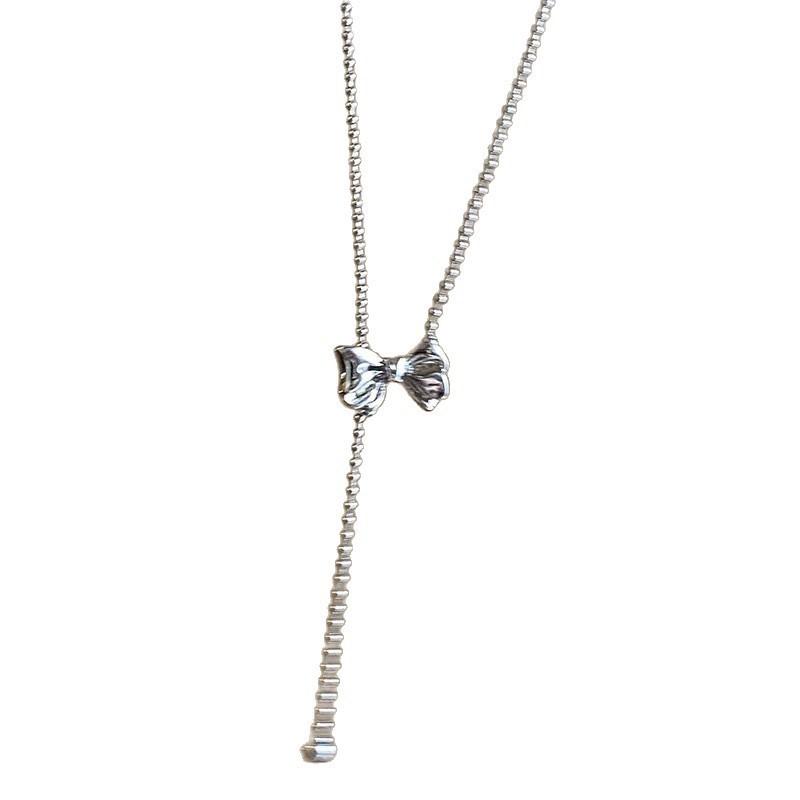 VENTFILLE 925 Sterling Silver Bowknot Tassels Necklace for Women Versatile Classics Pendant Adjustable Jewelry Gift Dropship