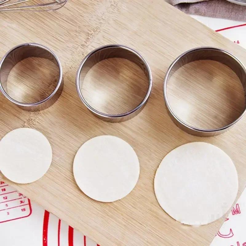 Round Dumplings Wrappers Molds Set, Cookie Pastry Wrapper Dough Cutting Tool, 3pcs Kitchen Gadgets Stainless Steel Cutter Maker