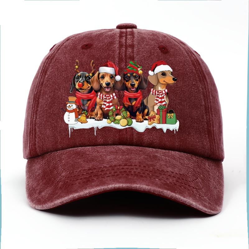 Christmas Dachshund Dogs Print Baseball Cap Adjustable Cotton Casual Snapback Hat for Adults One Size