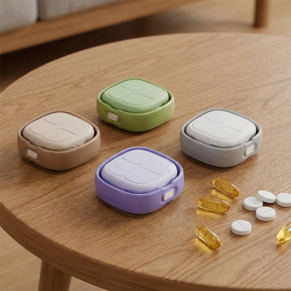 Practical Plastic Rotating Pill Box Food Grade Mini Magnetic Pill Holder Sealed Moisture-proof 4 Grids Pill Box Daily Use