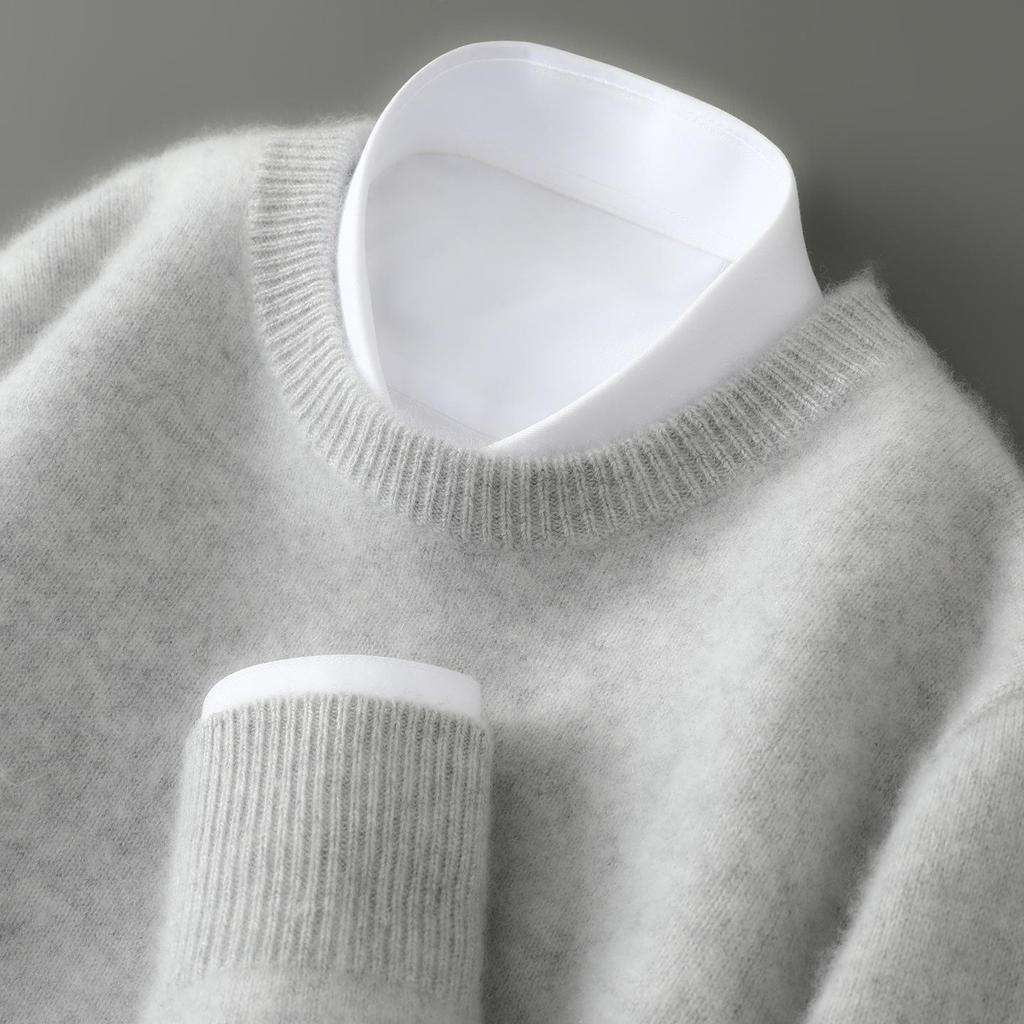 Men's Pure Wool Half-High Collar Thick Business Pullover Sweater - Loose Knit Base Layer