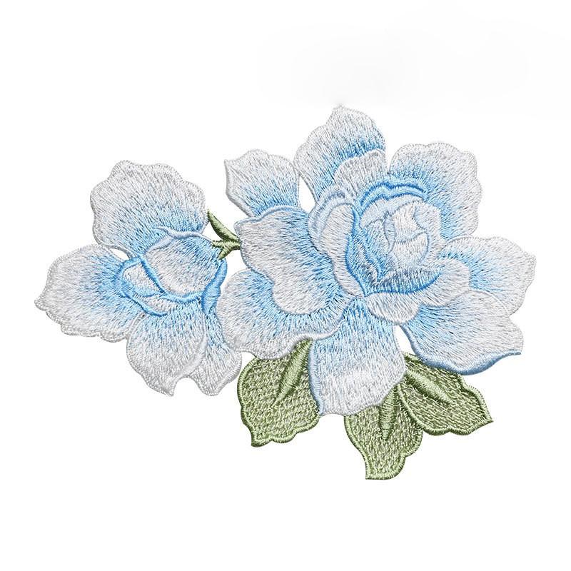 1 Paar Blau Rosa Blume Nähmotiv Spitze Patch Applikation zur Kleidungsreparatur Dekoration