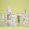 New Large-Capacity Thermos Cup, Portable Outdoor Sports Water Cup, Printed Water Cup with Handle, Portable Sports Water Bottle Set