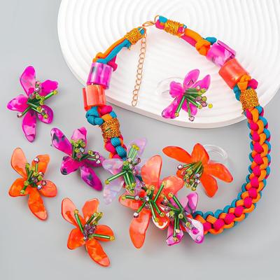 Trendy Resin Glass Tube Braided Earrings, Rings, and Necklaces - Bohemian Style Accessories
