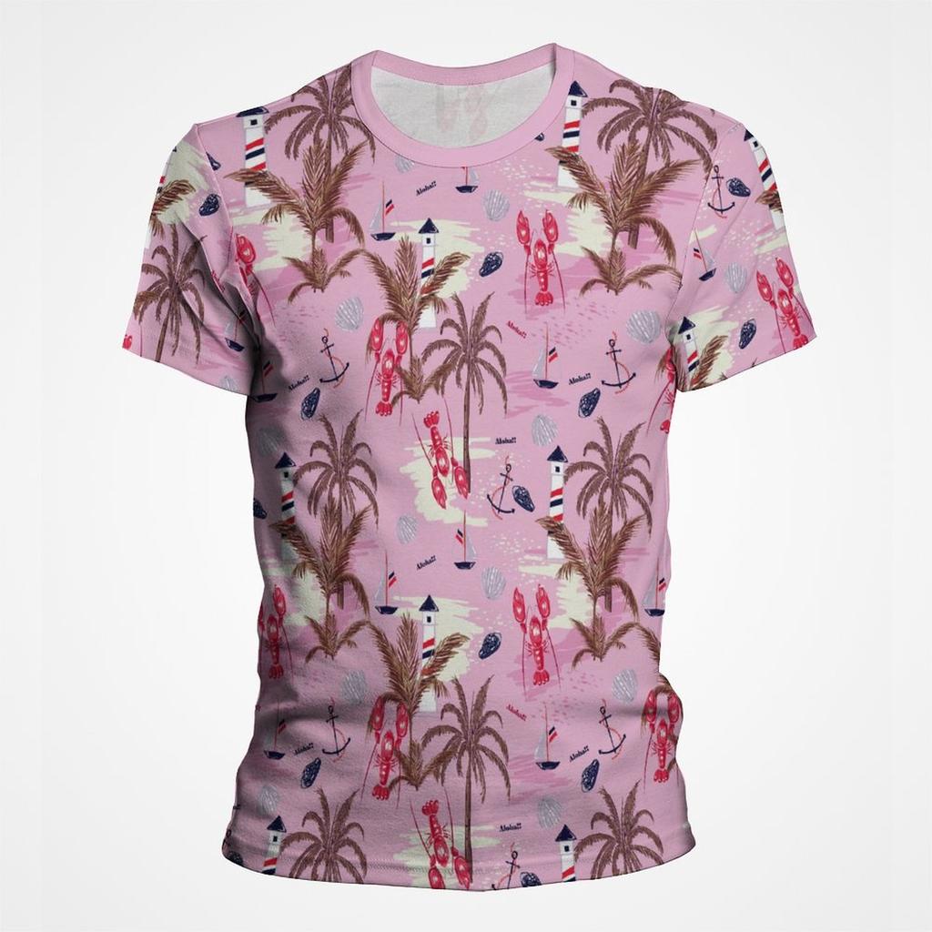 Summer Hawaiian Mens Tshirt Seaside Vacation Tropical Rainforest Coconut Tree Graphic T Shirts Men 3d Print Streetwear Tee Tops