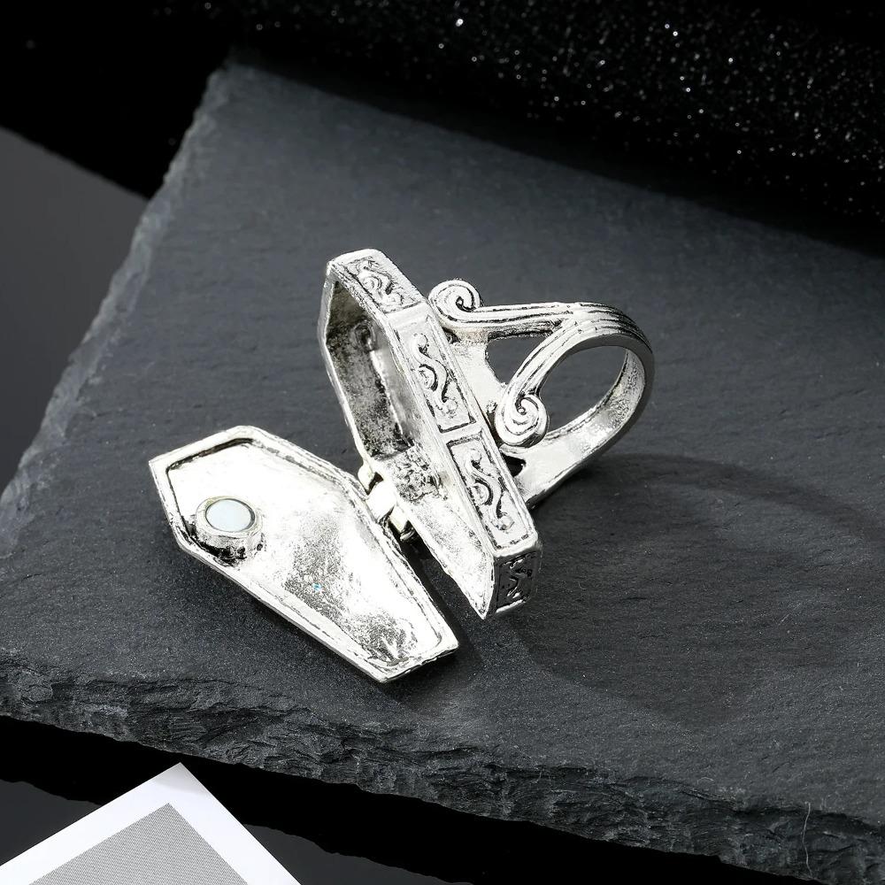 New Simple Retro Niche Trend Crown Punk Jesus Coffin Cross Metal Ring Opening Adjustable Personalized Fashion Party Accessories