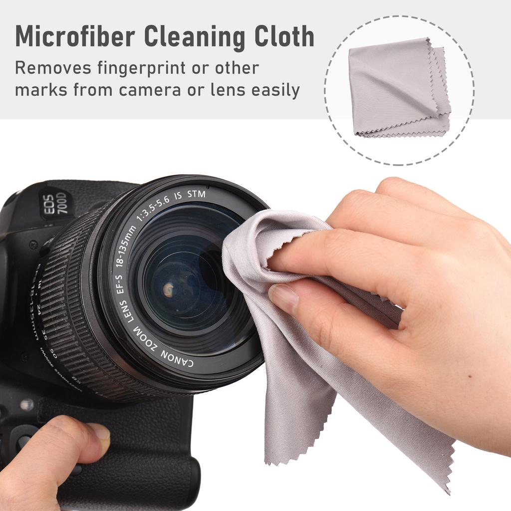 3-in-1 Camera Cleaning Kit with 1 Pair Anti-static Gloves + 1 Lens Brush + 1 Cleaning Cloth for