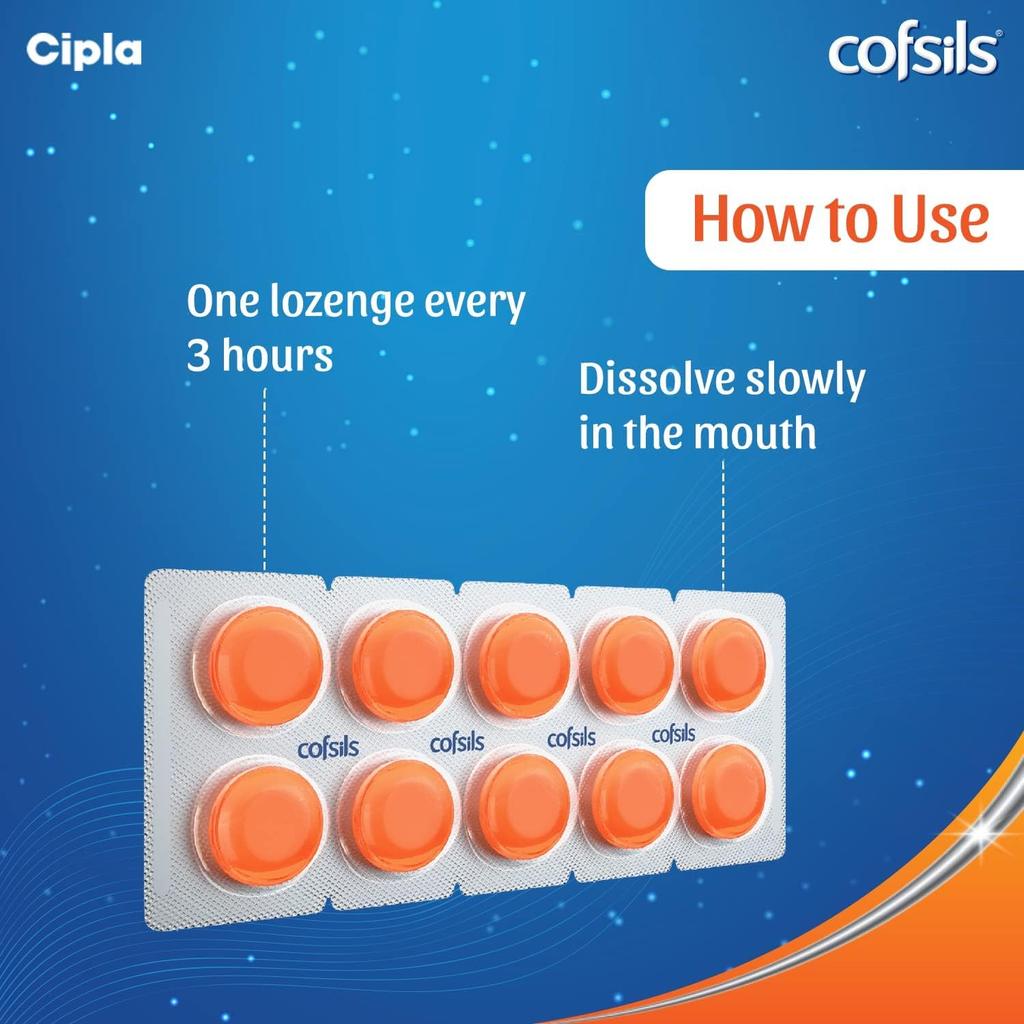 Cipla Cofsils Lutschtabletten Orange (10 x 10 Streifen) | Lindernde Linderung bei Halsschmerzen, Juckreiz und Kratzen | Schnell wirkende Lutschtabletten