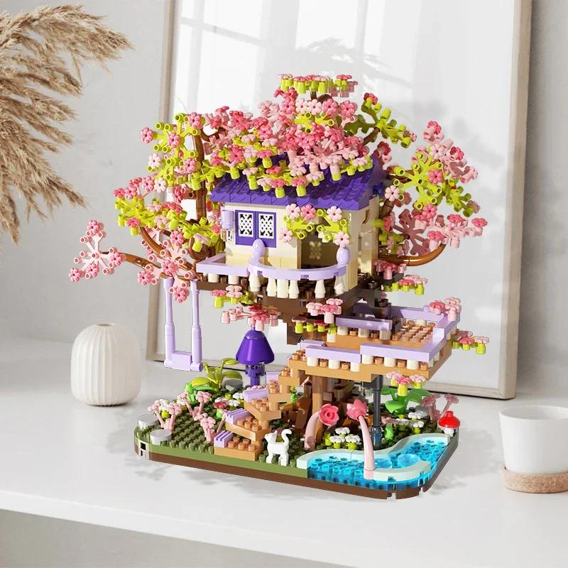 Discover Intime Diy Sakura Treehouse Building Blocks Set Diy Cherry Blossom Bricks Tree Model Ornament Romantic Christmas Gift For Girlfriend