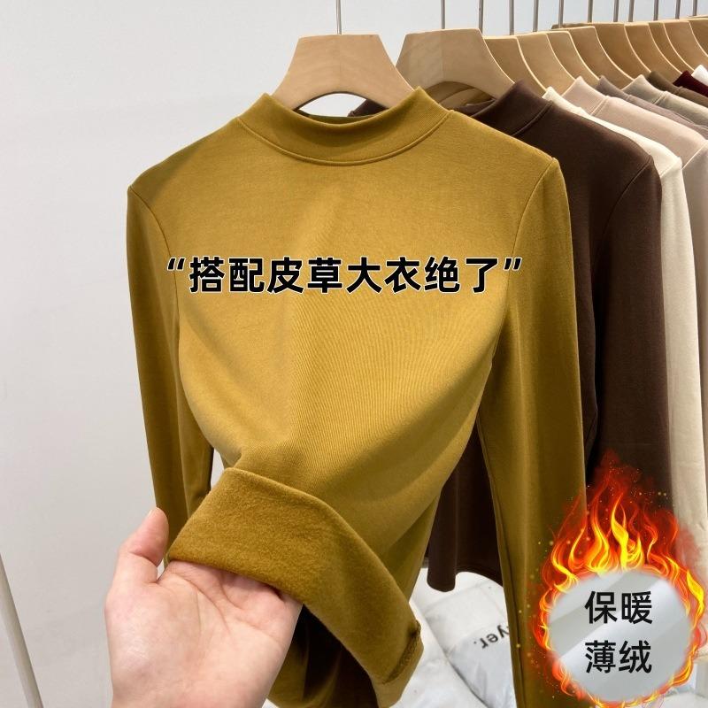 Semi-turtleneck slim-fit polished thermal bottoming shirt women's autumn and winter angora red inner long-sleeved shirt top