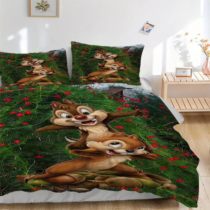 Cartoon Chipmunks Nature Print 3Pcs Bedding Set,Duvet Cover with 2 Bedro,Pillowcase Home Birthday Gift
