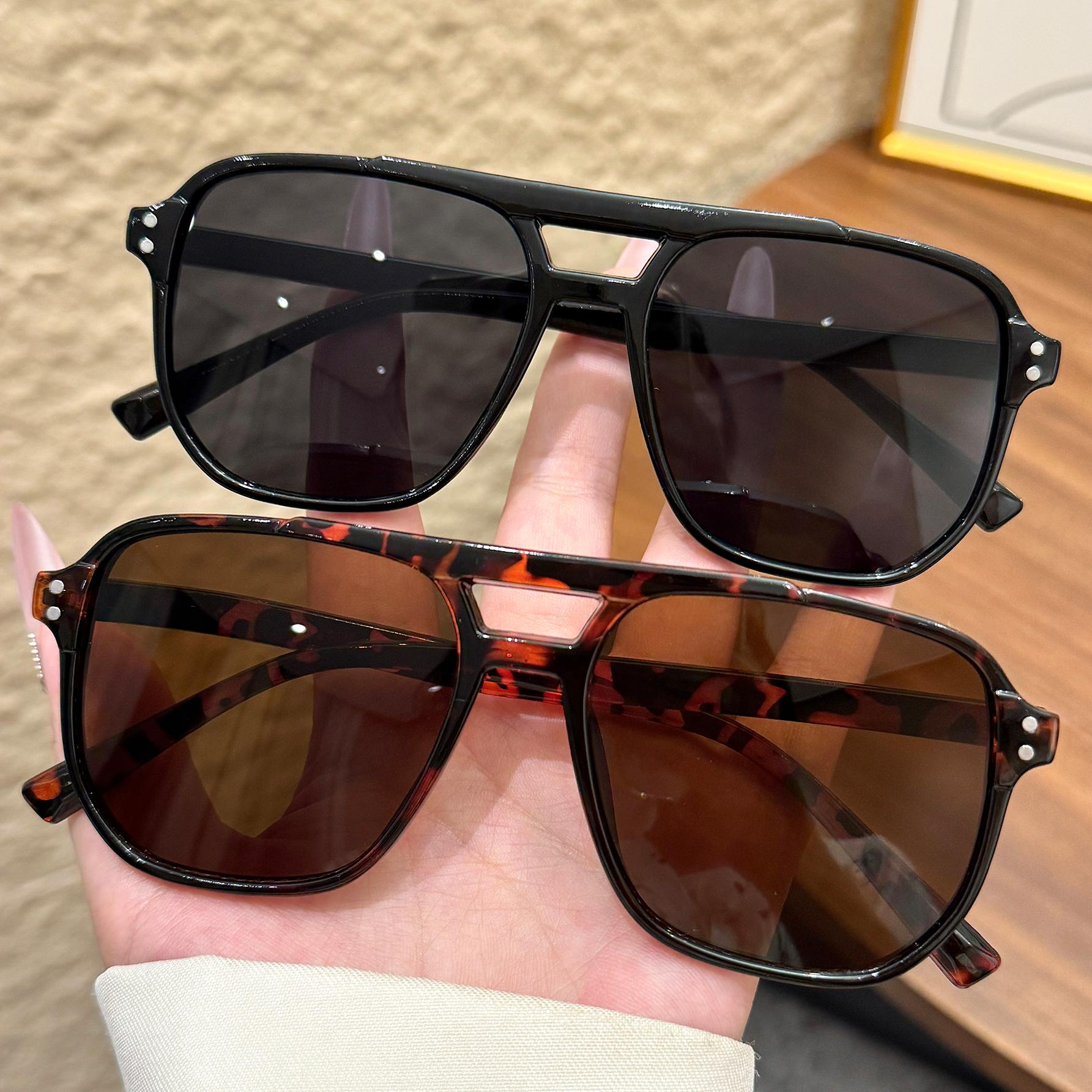 

2Pcs Women Men Square Sunglasses Retro Polygon Sunglasses Female Black Vintage Fashion Ladies Sun Glasses Double Beam Eyewear