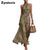 Spring New Women's Dresses Imported Floral Print Maxi Dress with V-Neck Sleeveless