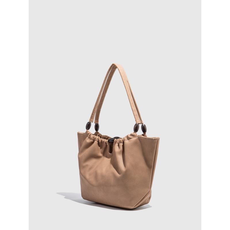 New Chinese Food Basket Tote Bag for Women s High-end Texture Quality Popular Choice Pleated Soft Texture Leather Shoulder Bag