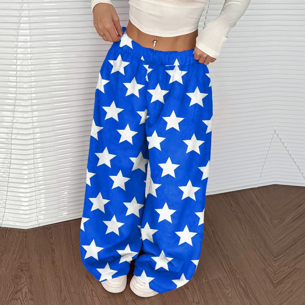 Women's Casual And Fashionable Printed Elastic Waist Loose Wide Leg Pants