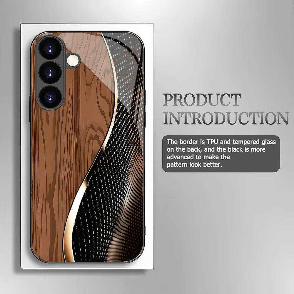 Tempered Glass Phone Case Suitable for Samsung Galaxy S26 S25 S24 S23 S22 S20FE/Ultra/Plus Simple Brown Texture Shock Absorption