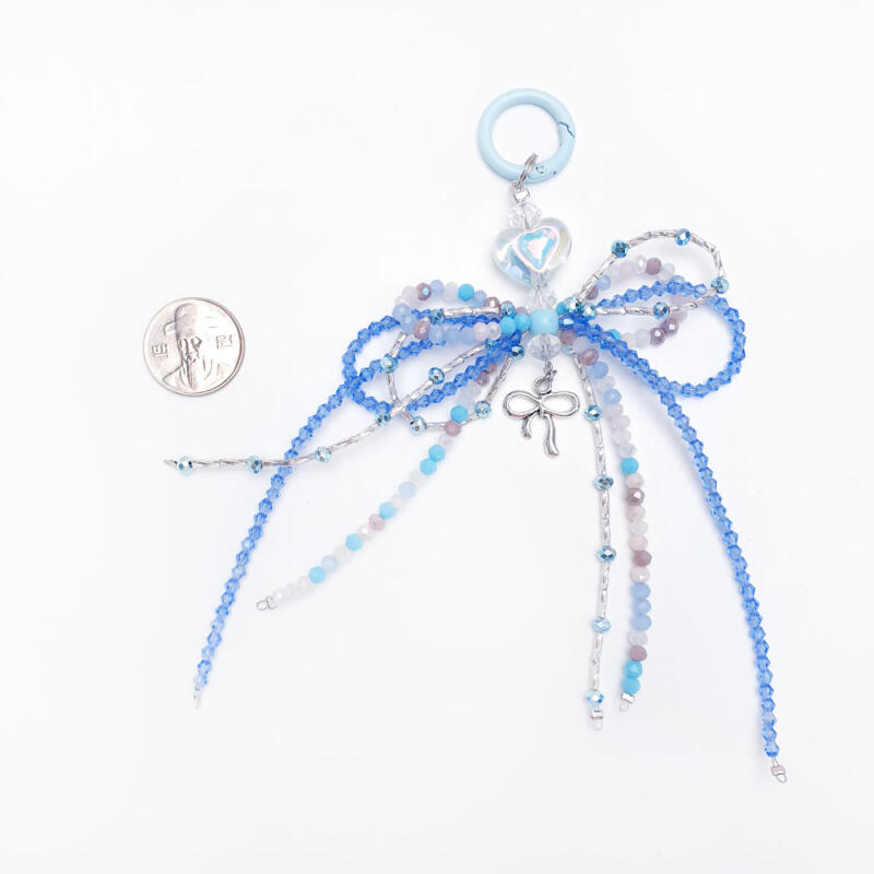 Triple Ribbon Heart Bead Carabiner Keyring Key Holder