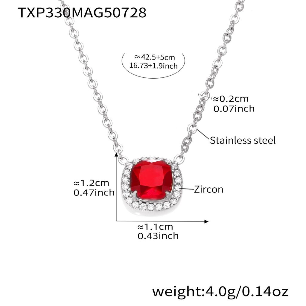 Stainless Steel Zircon Necklace, Ring & Earrings Set with Red Gemstones