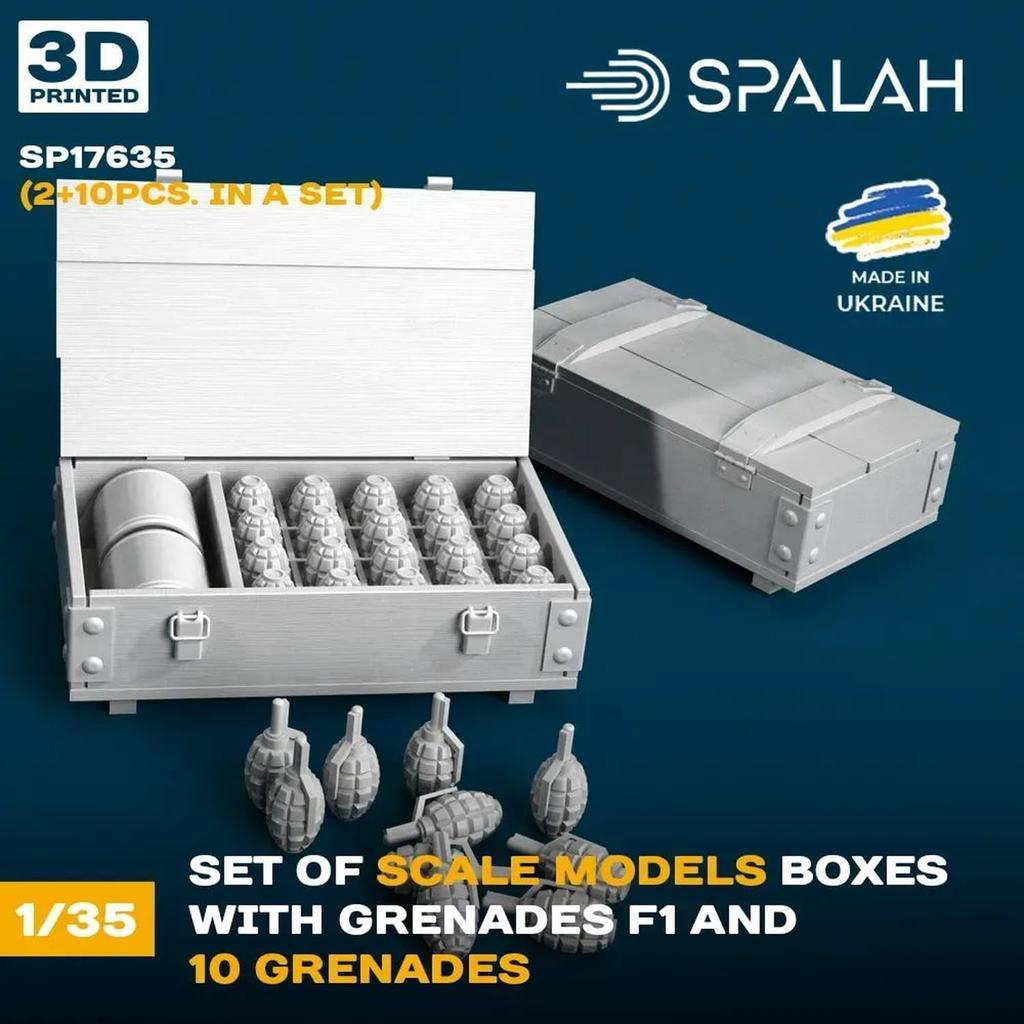 Spallach F1 El Bombaları Kutusu Reçine Kiti SPU17635 1/35 10 adet/Nakliye 2 adet/El Bombaları (Askeri)