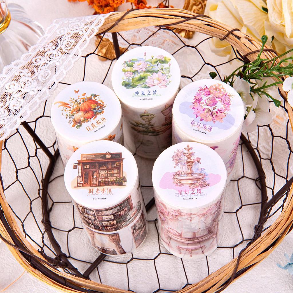8*300cm 1roll Spring rose theme tape Sticker Decorative Hand Account Diary Album Scrapbooking accessories Masking tape