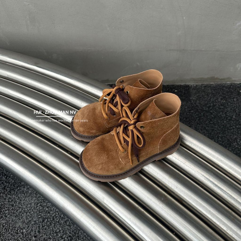 First layer cowhide big-headed boots outdoor hiking thick-soled Maillard retro leather big yellow boots Martin boots women's short boots