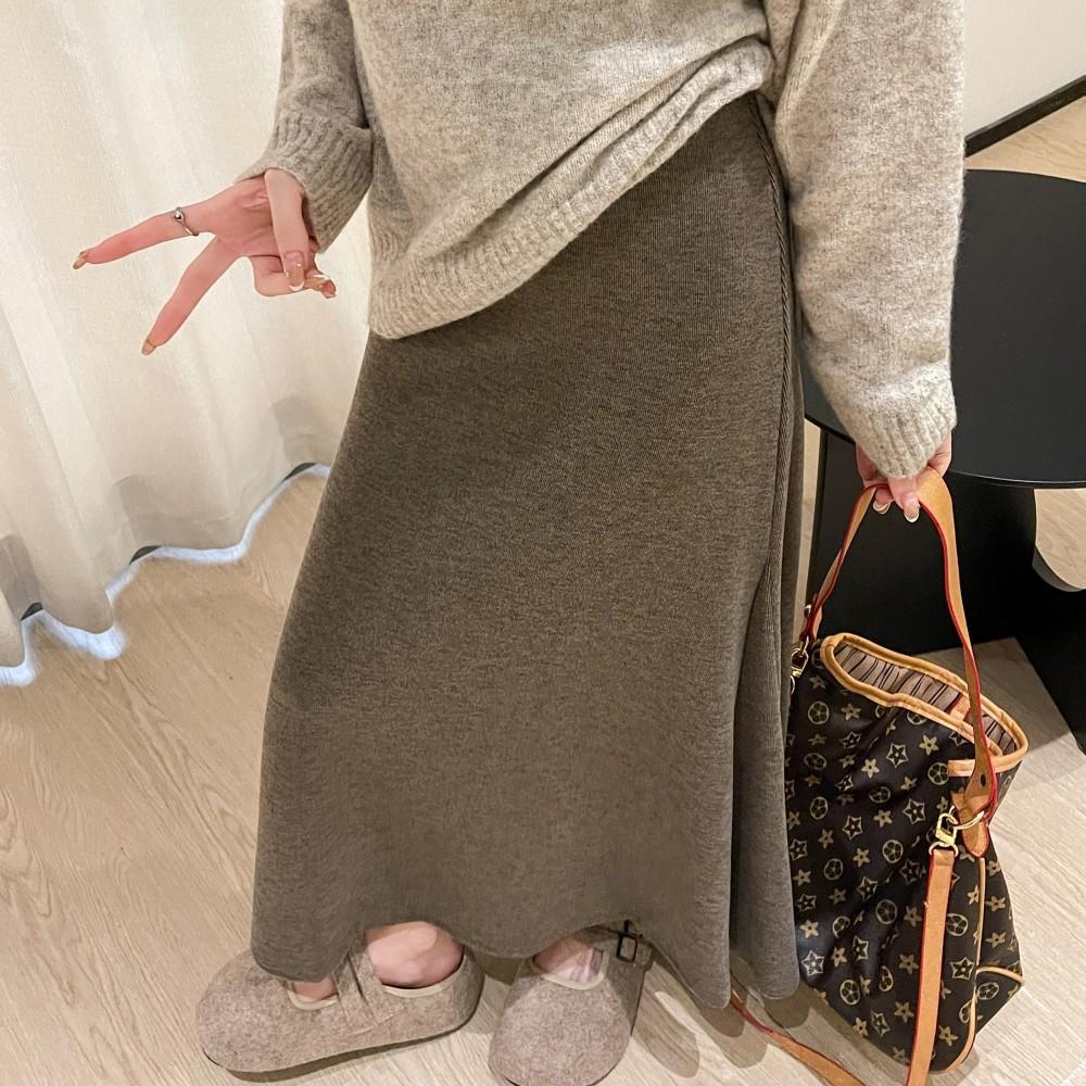 Lenistwo Styl Spódnica Syrenka Kobiety Jesień Zima Wszechstronna Wysoki Stan Wyszczuplająca Drapowana A-Linia Bodycon Midi