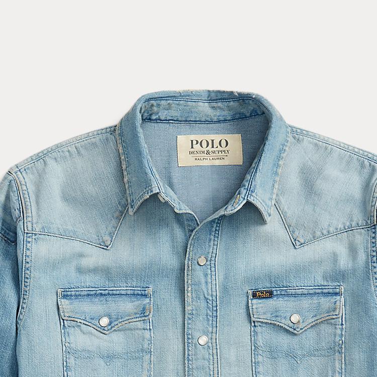 Polo Ralph Lauren FW22 Patch Pocket Single-Breasted Denim Long Sleeve Shirt Men Shirts Blue 710864086-001