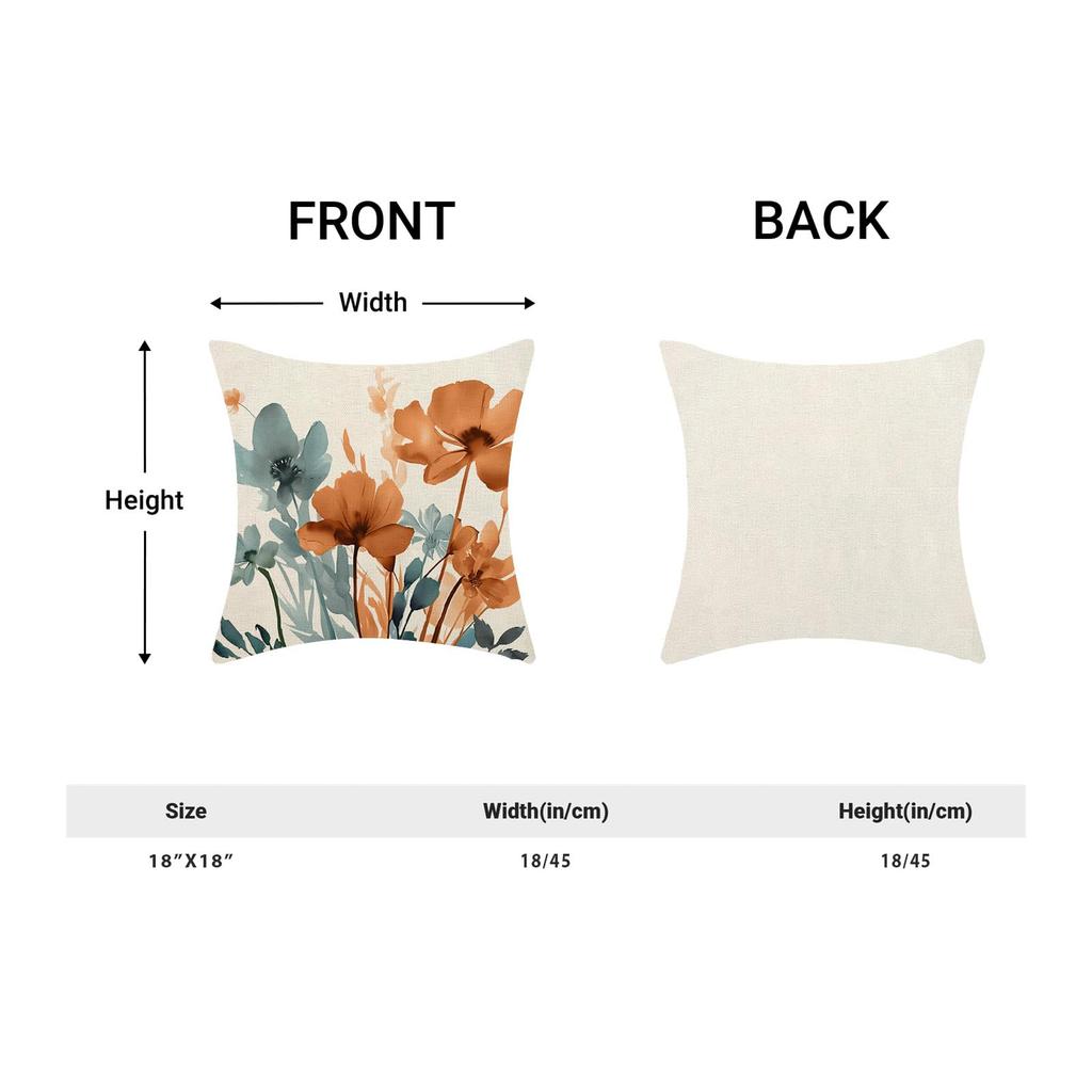 18*18 inch spring linen green plant purple flower pillowcase 2-piece suitable for sofa bedroom outdoor Brown-green