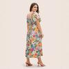 Summer New Dress: Square-neck Plus-size Loose Long Dress High-waisted Printed Short-sleeved Long Dress