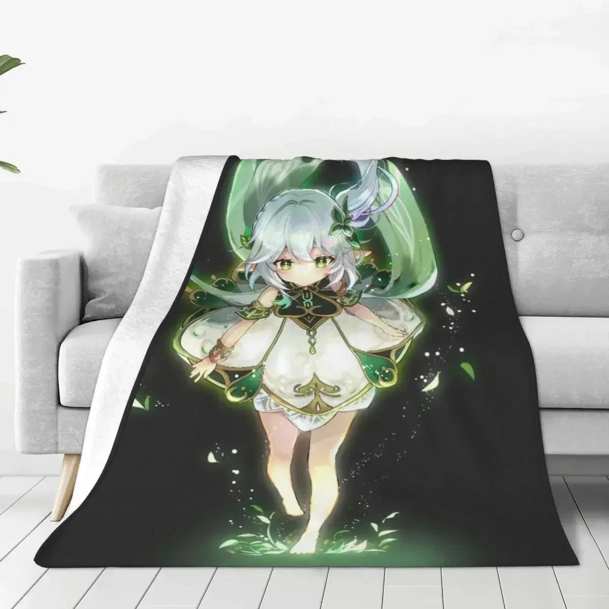Kawaii Nahida Blankets Genshin Impact Anime Flannel Novelty Breathable Throw Blanket for Home Decoration 75X95CM