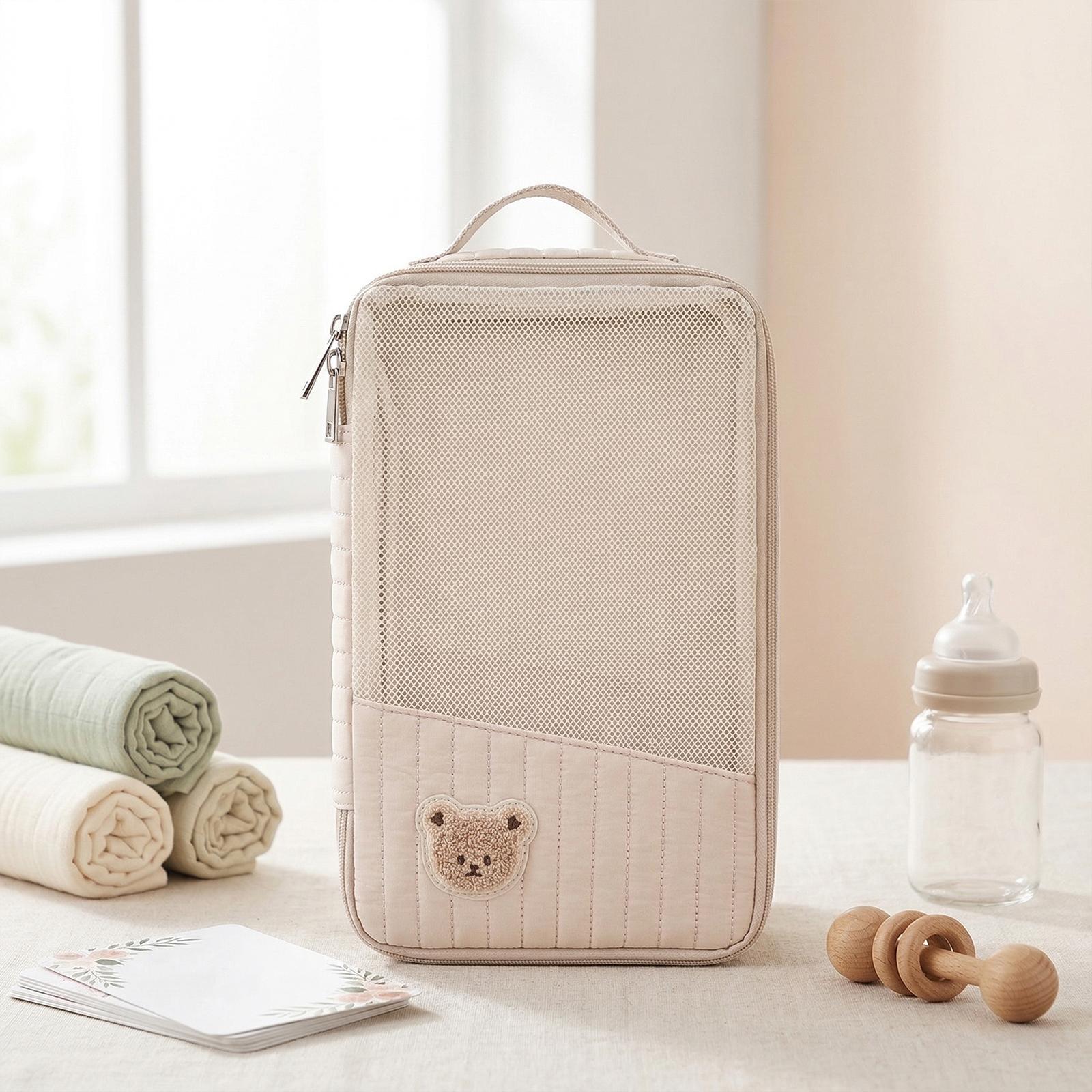 

Cute Bear Embroidery Portable Baby Travel Pouch Portable & Lightweight Mesh Baby Nursery Organization Bag for Mom & Baby хакі