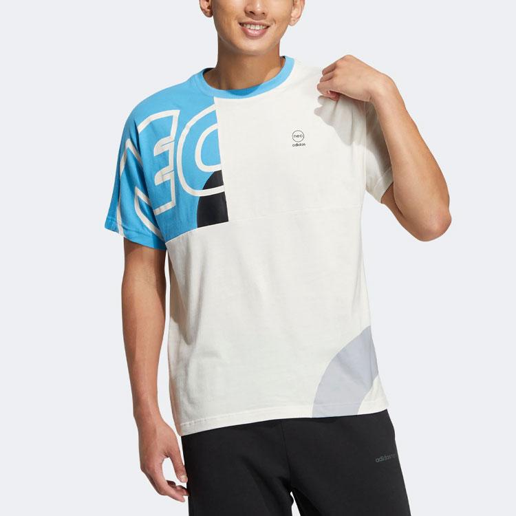 adidas Neo Colorblock Letter Print Sports T-Shirt Men Tops Blue White HS8826
