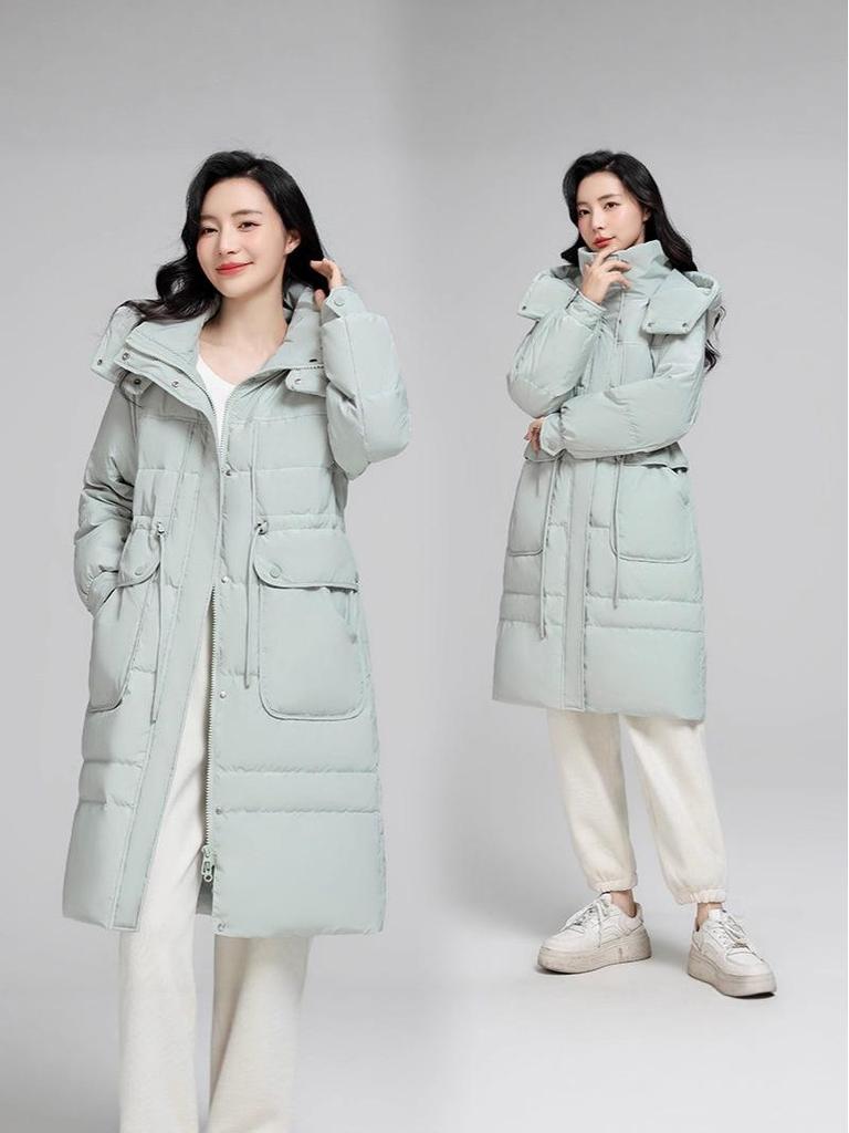 2025 Women's Mid-Length Six-Color Slimming Down Jacket: Thickened Warm Winter Outerwear with Big Pockets