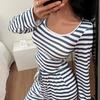 Women's Two-piece Set with A Square Trendy Striped Design Comfortable Casual Pajama New Striped Long-sleeved Wide-leg Pants