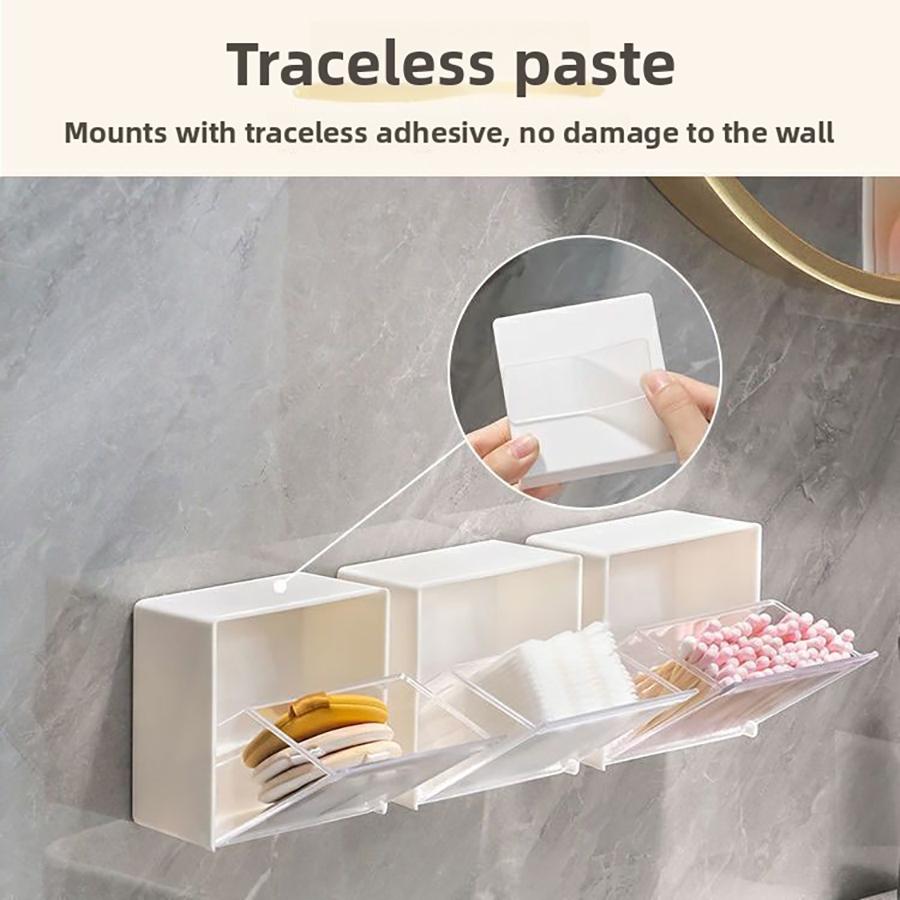 2/4pcs Cotton Pad Holder and Dispenser, Wall-Mounted Cotton Ball Organizer Storage Box, Round Jars Containers for Cotton Balls