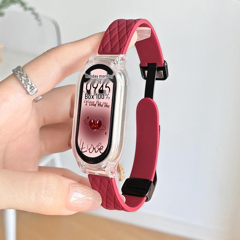 Xiaomi Smart Band 10/9 NFC Strap: Silicone Diamond Pattern Wristband with Magnetic Buckle, Compatible with Models 8/7/6/5/4/3 Xiaomi Band 5/6 NFC with 2 Screen Protectors