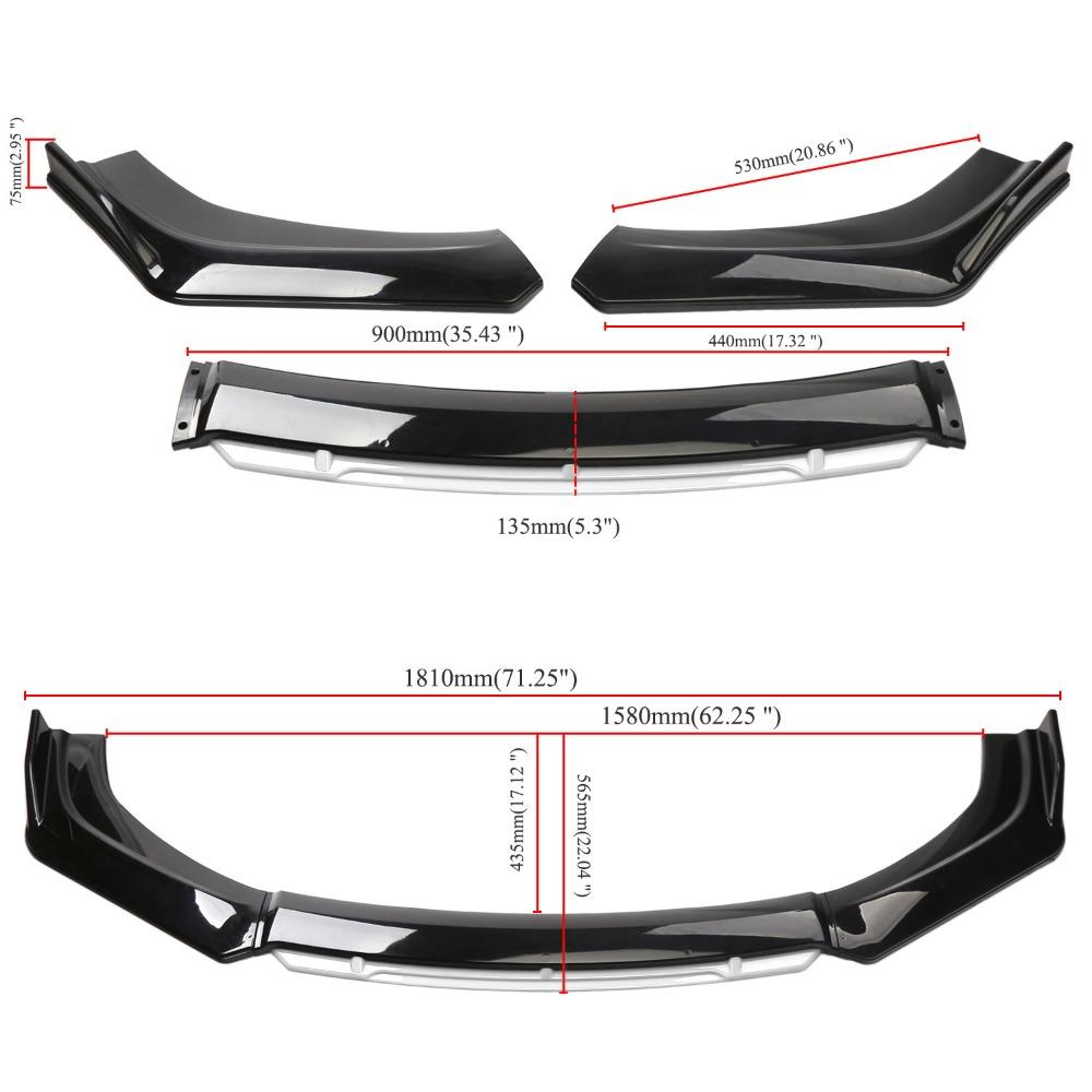 Universal 4-Piece Car Front Spoiler Kit - Front Lip with Red Trim, Bumper Corner Guards & Small Body Kit for Bumper Protection
