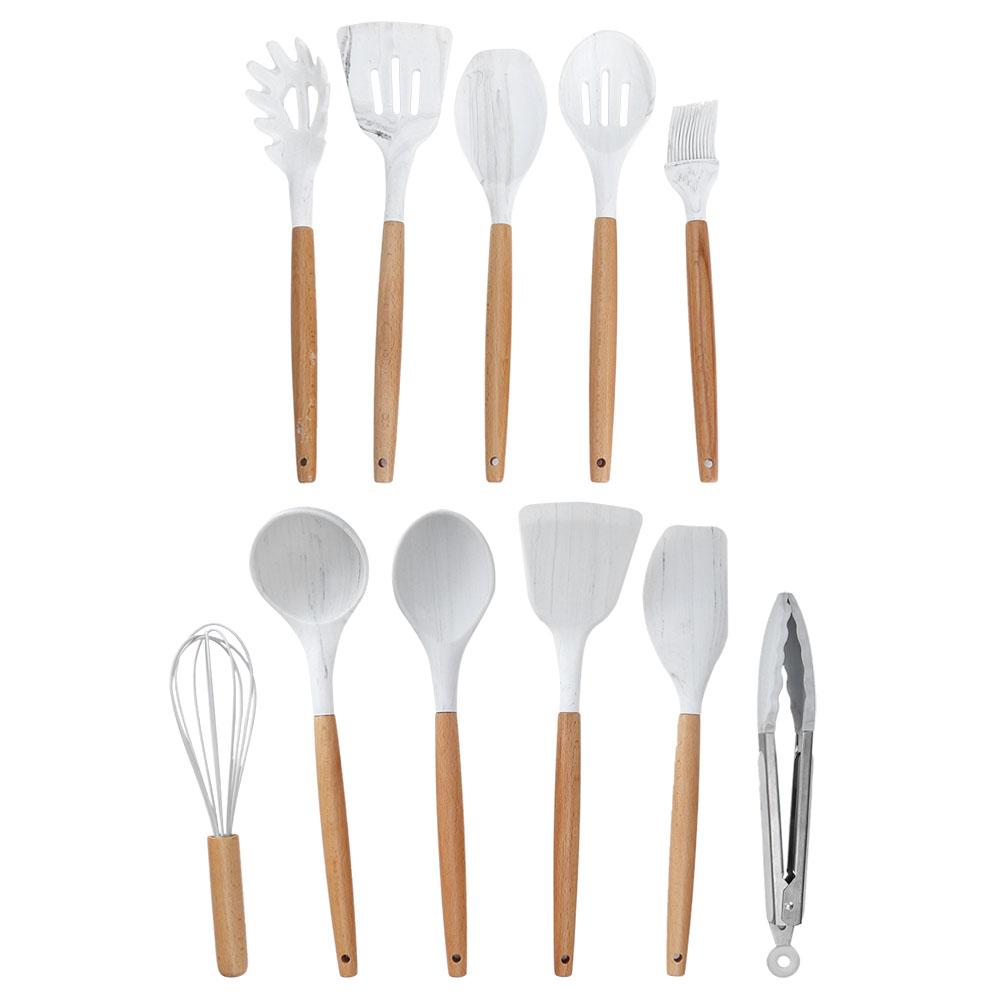 12 STÜCKE Silikon Küchenutensil Antihaft Holzgriff Koch- Backwerkzeug mit Aufbewahrungsbox
