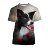 Summer Creative New Border Collie 3D Printed Fashionable Cute Dog Casual Round Neck Short Sleeve