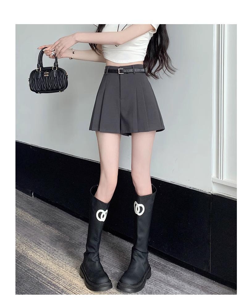 Women's High-Waisted Gray Pleated Shorts Skirt - Loose Wide-Leg Cargo Pants, Summer 2025 Collection