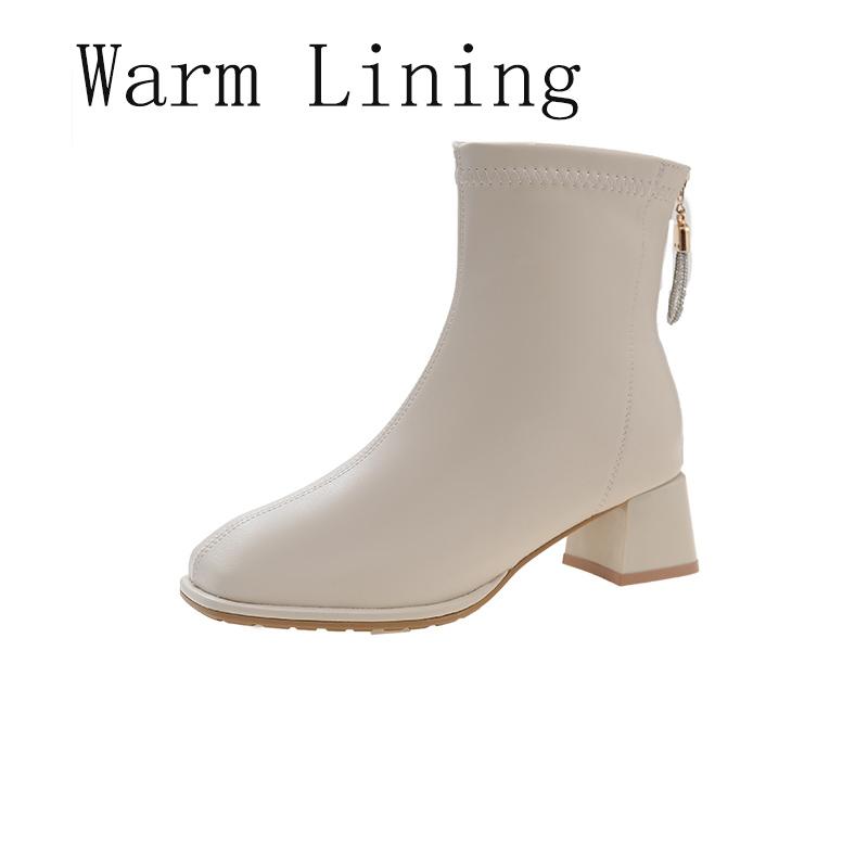 Fashion Aphixta Moderne Stiefeletten Kristall Reißverschluss hinten Lackleder Damen 4,5 cm Hohe Stiefel Quadratische Zehenpartie Prägnante Schuhe Elegante Damenschuhe